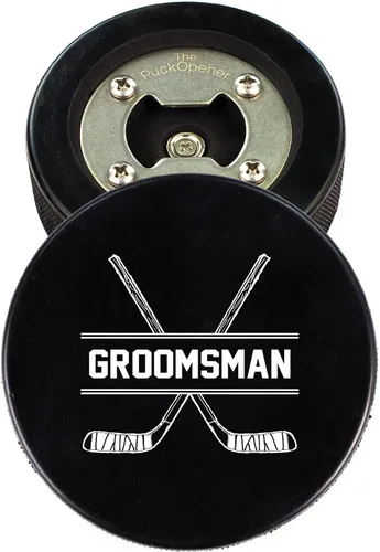Disco de hockey de acero inoxidable para abrebotellas, regalo para el mejor hombre padrinos de boda, disco impreso – Propuesta de disco de hockey de