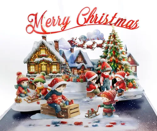Miniatura 10 de CUTPOPUP - Tarjeta de Navidad emergente, 3D, Navidad, Año Nuevo, tarjeta de felicitación de vacaciones (ciudad de pan de jengibre)