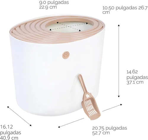 Miniatura 2 de IRIS USA - Caja de arena higiénica para gatos con entrada superior y pala de arena Blanco/Beige