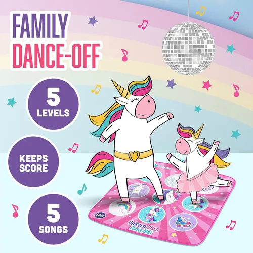 Miniatura 5 de Klevly Tapete de baile de unicornio para niños a partir de 6 años Reproduce 5 niveles y 5 canciones Regalos de unicornio para niñas de 6 años