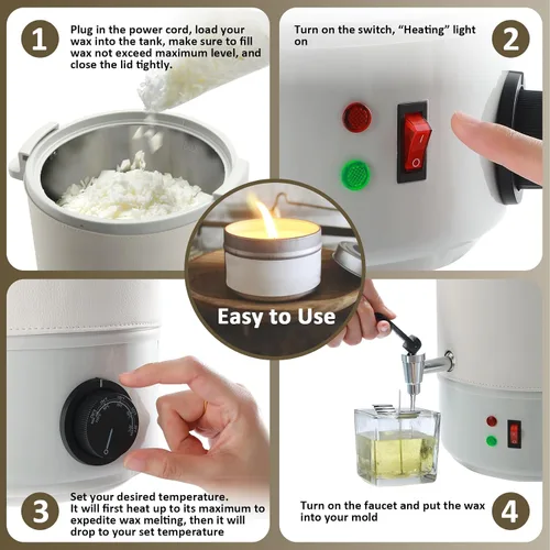 Miniatura 6 de TCFUNDY Olla de fusión de cera para hacer velas, 10 L, olla eléctrica antiadherente para cera de velas, 10 L, kit de fabricación de velas para Blanco