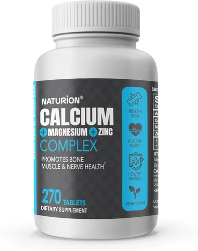 Suplemento de calcio y magnesio y zinc, complejo 3 en 1 con 1000 mg de calcio, 500 mg de magnesio, 10 mg de zinc, apoyo óseo, muscular e