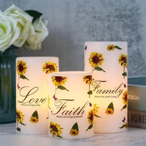 Miniatura 15 de Velas de Cristal de Hortensias Sin Llama con Temporizador Remoto Operadas con Batería Velas LED Parpadeantes de Pilar de Cera Real Decoración