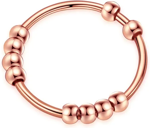 Miniatura 10 de Ursilver Anillo giratorio de plata de ley S925 para mujeres, anillo de ansiedad, anillo para aliviar el estrés con cuentas, anillo fidget, plata