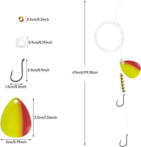 Miniatura 2 de Dr. Fish 10 Pack Walleye Rigs Kit, 47 Inches, 15LB Mono Crawler Harness Walleye Float Rig Colorado Spinner Octopus Hooks for Freshwater Trolling