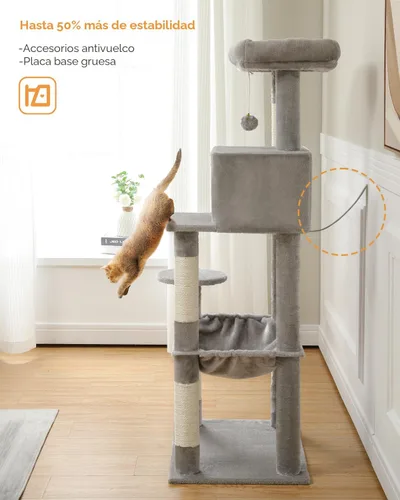 Miniatura 6 de MUTTROS Árbol para gatos de interior, torre para gatos de varios niveles de 44.5 pulgadas con hamaca grande de marco de metal, condominio para gatos