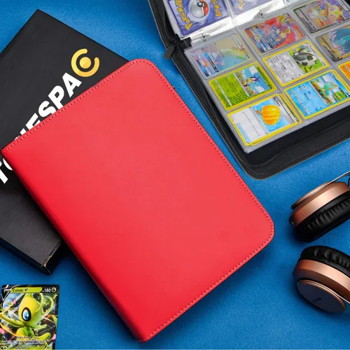 Miniatura 5 de Carpeta de 900 tarjetas de 9 bolsillos compatible con tarjetas intercambiables, estuche de almacenamiento portátil con hojas extraíbles para Rojo