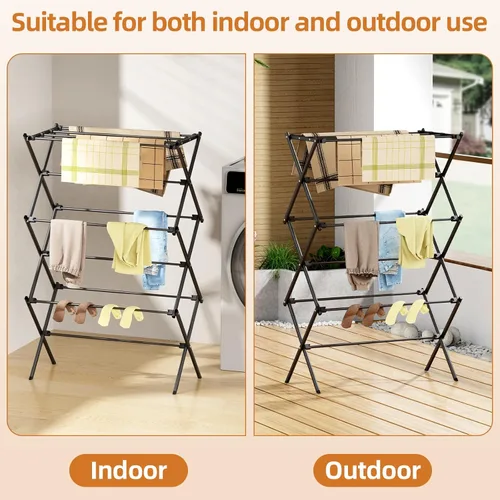 Miniatura 5 de Tendedero plegable de 3 niveles, estante de secado de ropa resistente para interiores y exteriores, 11.8 pulgadas de profundidad x 34.6 pulgadas