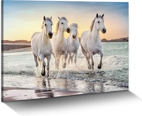 Miniatura 11 de Lienzo decorativo de caballo de granja: gran marco de caballos en blanco y negro, impresiones de retratos de pareja amistosa, imagen de corceles