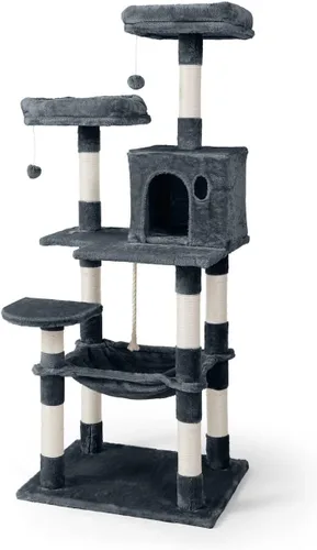 CAPHAUS Árbol de Actividad para Gatos Extra Ancho y Alto con Dos Perchas Superiores, Postes Rascadores, Torre de Juego Multinivel para Lindos Gatos