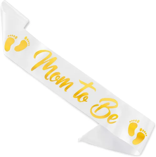 CORRURE Banda para baby shower para niño o niña, banda con la frase "Mom to Be" con hermosa cinta blanca y texto dorado - Ideal para revelación de