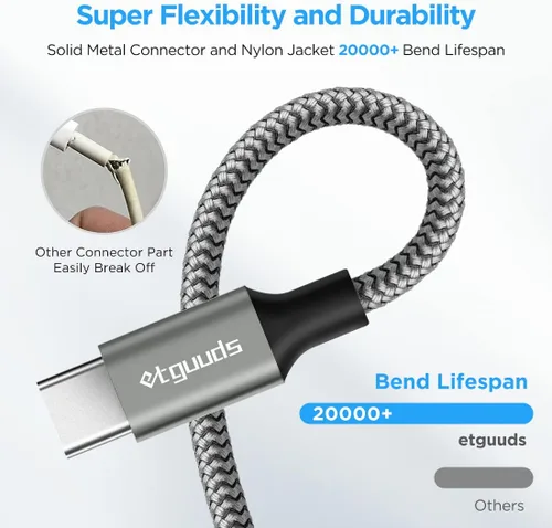 Miniatura 5 de Cable USB C largo [12 pies, paquete de 2], etguuds cable de cargador de carga rápida USB A a tipo C trenzado para Samsung Galaxy S22 S21 S20 Ultra