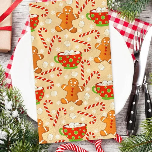 Miniatura 3 de AnyDesign Paquete de 100 servilletas de Navidad para invitados, pan de jengibre, hombre, bastón de caramelo, copo de nieve, servilletas de papel
