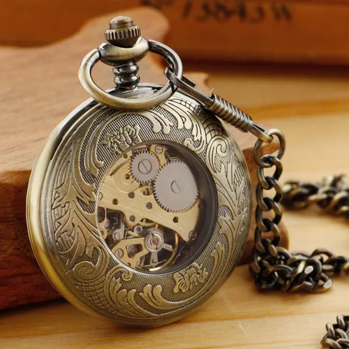 Miniatura 5 de Reloj de bolsillo mecánico vintage para hombre, reloj de bolsillo de viento de mano con esfera romana para hombre con cadena FOB regalo