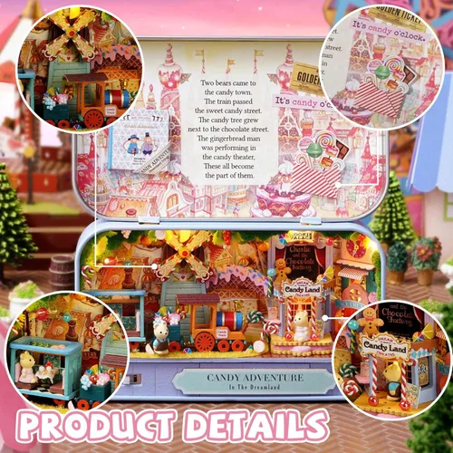 Miniatura 6 de Kisoy Casa de muñecas en miniatura con kit de muebles, modelo de casa de bricolaje hecho a mano para regalo de adolescentes y adultos