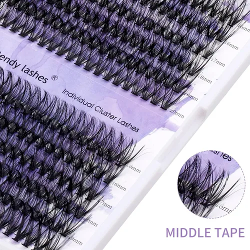 Miniatura 6 de Extensiones de pestañas individuales en racimo 30D/40D, pestañas naturales mixtas, rizado C/D, 0.07 mm, negro mate, suaves, 16-20 mm, para colocar