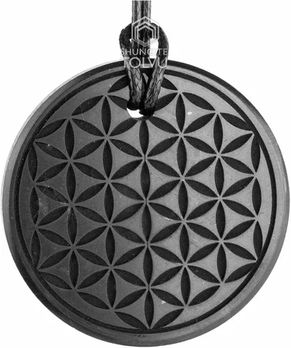Miniatura 9 de Colgante Shungite grande - Flor de la Vida - 1.8 pulgadas - Auténtico collar de amuleto de piedra shungita - Hecho a mano - TOLVU, Piedra, Shungita