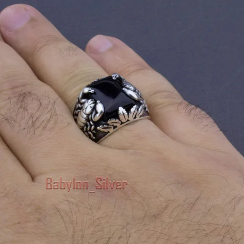 Miniatura 5 de Anillo elegante de ónix de plata de ley 925 con diseño de escorpión para hombre