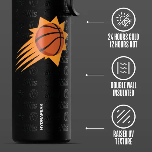 Miniatura 4 de Hydrapeak x NBA Botella de Agua Activa con Licencia Oficial de Phoenix Suns de 26 oz con Tapa Chug y Asa Reutilizable de Acero Inoxidable de Doble