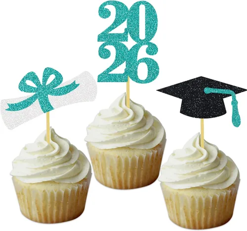 Miniatura 13 de Decoración para cupcakes de graduación, decoración de fiesta de graduación, selecciones de alimentos, felicitaciones, tapa de diploma con purpurina