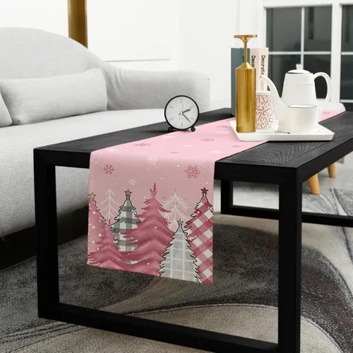 Miniatura 5 de Blush Pink Cotton Linen Small Table Runner 13 x 36 inch Non-Slip Rectangular Dining Table Decor for Wedding Party Holiday Dinner Christmas Pine Tree