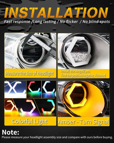 Miniatura 6 de Qasim Hexagon Ojos de Ángel 70MM RGB APP Control Anillos de Halo Luz de Retroceso para Coche Moto Accesorios de Decoración DRL Luz de Conducción
