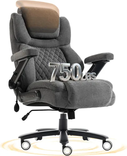 Miniatura 10 de Silla de oficina grande y alta de gran tamaño de 750 libras con reposacabezas ajustable y bolsa de aire lumbar, silla ejecutiva grande con brazos