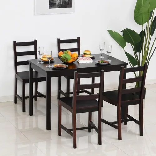 HOMCOM Juego de mesa de comedor para 4, 5 piezas, mesa de cocina moderna y sillas, juego de comedor de madera para espacios pequeños, rincón de