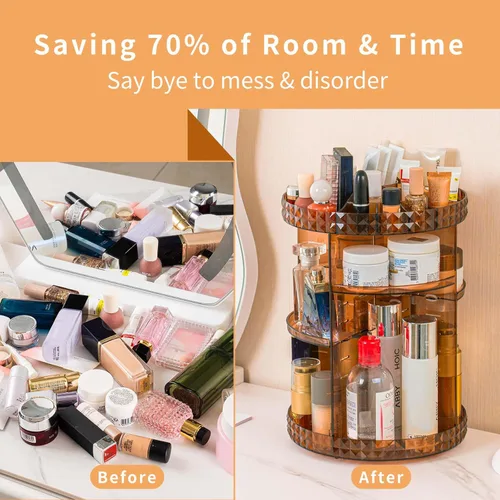 Miniatura 4 de V-HANVER Organizador de maquillaje giratorio de 360 grados Organizador de perfume Caja de exhibición de almacenamiento de cosméticos de gran Café