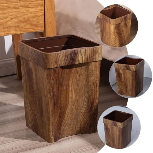 Miniatura 6 de Cabilock Contenedor de basura para adornos, papelera de madera con patrón de mármol, contenedor de basura de plástico, cubo de papel higiénico