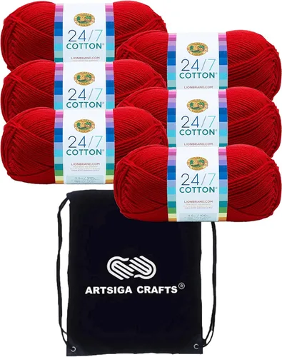 Miniatura 42 de Lion Brand 24/7 Algodón Rosa 761-101 (3 carretes - mismo lote de tinte) Hilado medio #4 de algodón para crochet y tejer con bolsa de proyecto