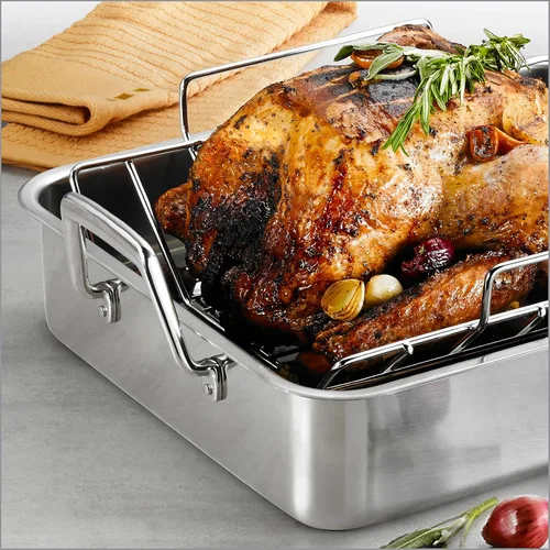 Miniatura 2 de Tramontina Bandeja de Asar Profunda de Acero Inoxidable de 16.5 Pulgadas con Parrilla para Rociar y Rejilla en V, Asador de Pavo para Horno, Apto