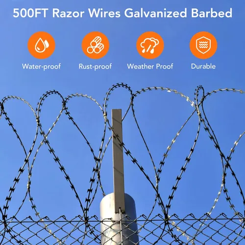 Miniatura 2 de Towallmark Alambre de maquinilla de afeitar de 500 pies, 50 pies por rollo, acero galvanizado, plata, valla de afeitar, alambre de púas, cercado
