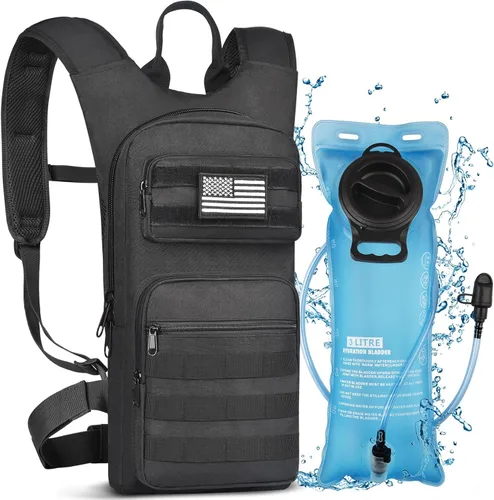 NOOLA Mochila de hidratación con vejiga de agua de TPU de 3 L, mochila táctica de agua Molle para hombres y mujeres, paquete de hidratación para