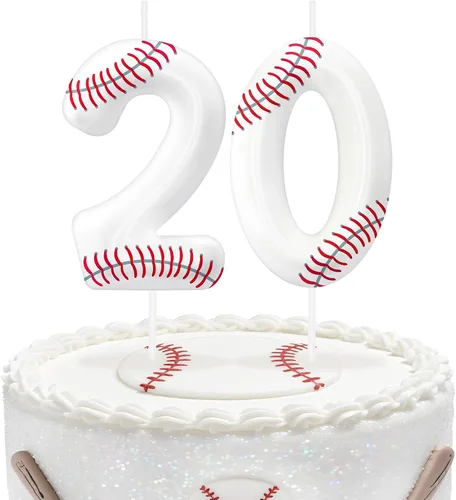 Miniatura 60 de Velas de cumpleaños con el número 0 de béisbol, decoración de pastel con temática de béisbol para niños y niñas, decoraciones de pasteles