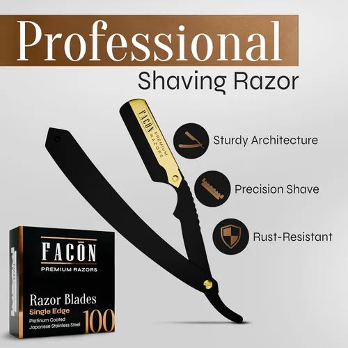 Miniatura 2 de Facón Navajas rectas para hombres - Kit de navaja de barbero profesional de borde recto con 100 cuchillas, afeitadora clásica de acero inoxidable El