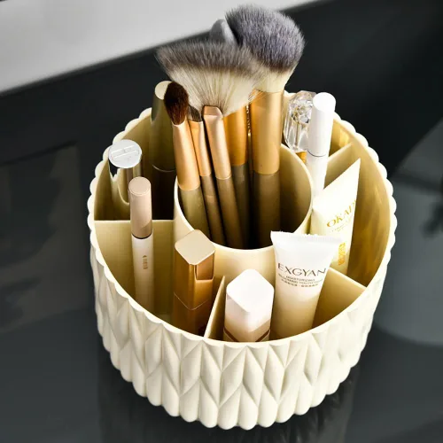 Miniatura 3 de Soporte giratorio para brochas de maquillaje, organizador giratorio de 5 ranuras de 360° para escritorio de tocador, bonito almacenamiento estético