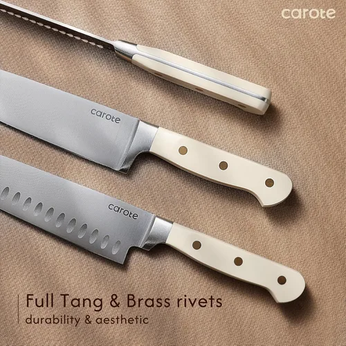 Miniatura 5 de CAROTE Juego de 11 piezas de cuchillos con bloque para cocina, hoja de acero inoxidable ultra afilada, mango ergonómico triple remachado, bloque