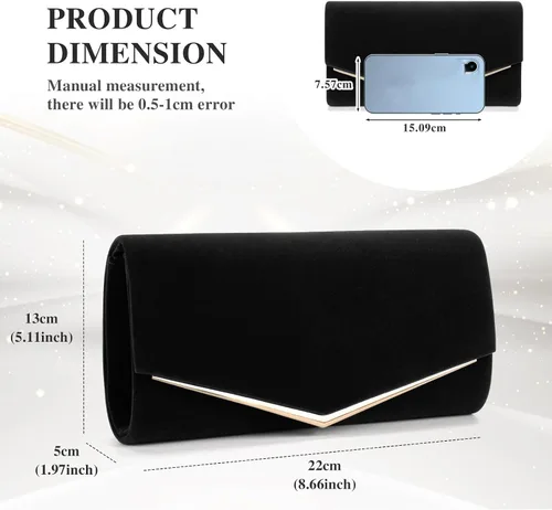 Miniatura 3 de Bolso de mano de terciopelo para mujer, bolso de noche formal negro, bolso de boda, bolso de ante rojo para baile de graduación, cóctel, fiesta