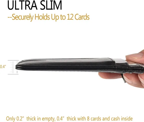 Miniatura 4 de Teskyer - Cartera minimalista delgada, soporte para tarjetas de crédito con bloqueo RFID, compartimento frontal de piel para documentos