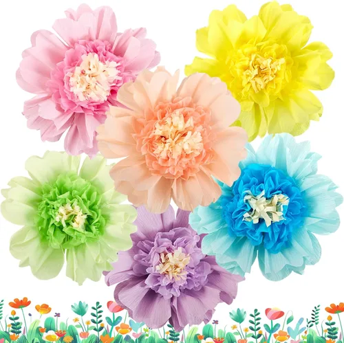 SUNBEAUTY Decoraciones de Flores de Papel Mexicanas 6 PCS Colorido Fiesta Gigante DIY Tablero de Anuncios Grandes Pompones de Papel de Seda Pastel