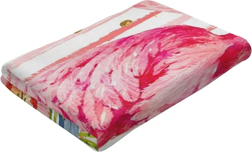 Miniatura 4 de Toalla hawaiana de flamenco rosa para baño, toalla de verano grande seca con hojas hawaianas de flores tropicales, 52 x 32 pulgadas, manta de playa