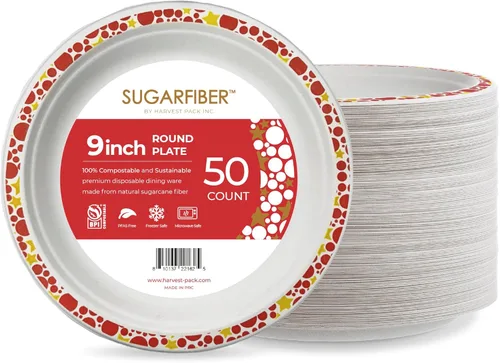 Miniatura 12 de Paquete de cosecha de 6.5 pulgadas, platos cuadrados desechables compostables con bandera americana, sin PFAS, para fiesta patriótica, 4 de julio