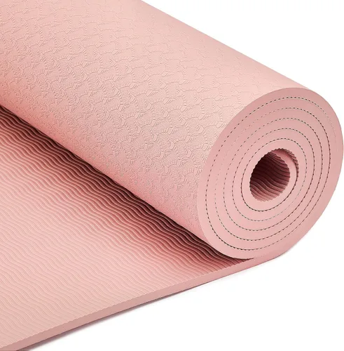 Miniatura 4 de Amazon Basics - Alfombra de yoga y ejercicio de 1/4 de pulgada de grosor, de TPE, con correa de transporte Rosa