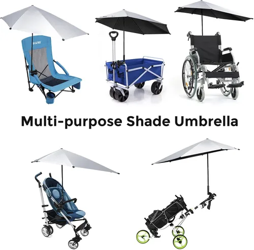 Miniatura 7 de G4Free Sombrilla de playa ajustable UPF 50+ XL con abrazadera universal para silla, cochecito, silla de ruedas, carrito de golf, grada, patio