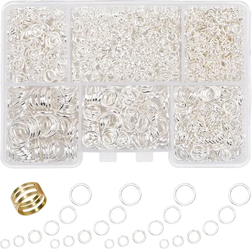 Miniatura 12 de 1400 anillos de salto de tamaño mixto para fabricación de joyas, llaveros, reparación de collares y manualidades de bricolaje, 0.157 in, 0.236 in