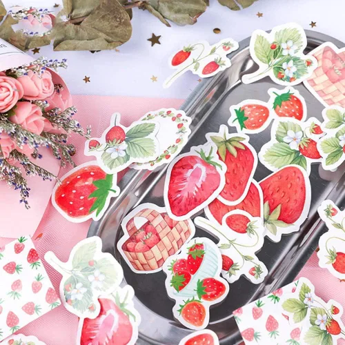 Miniatura 2 de Calcomanías de tamaño mini para álbumes de recortes, 45 piezas de decoración de Doraking DIY súper lindas calcomanías de fresa para laptop, álbum