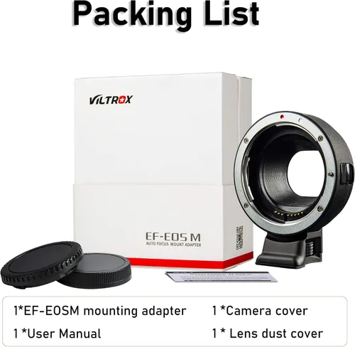 Miniatura 7 de VILTROX Adaptador de cámara de montaje EF-EOS M, anillo convertidor de lente de enfoque automático, adaptador de lente EF-M compatible con lentes