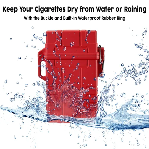 Miniatura 2 de Skywin Estuche impermeable para cigarrillos con encendedor, soporte hermético para cigarrillos con encendedor recargable, funda para cigarrillos Rojo