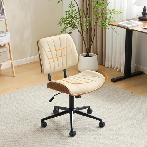 Miniatura 11 de VINGLI Silla de oficina en casa sin brazos y respaldo curvos anchos, silla de escritorio Ergoromic de altura ajustable, función giratoria e Blanco